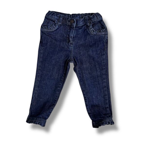 Janie and Jack Girls Jeans 18-24M Dark Wash Denim Ruffle Hem Adjustable Waist - Picture 1 of 7